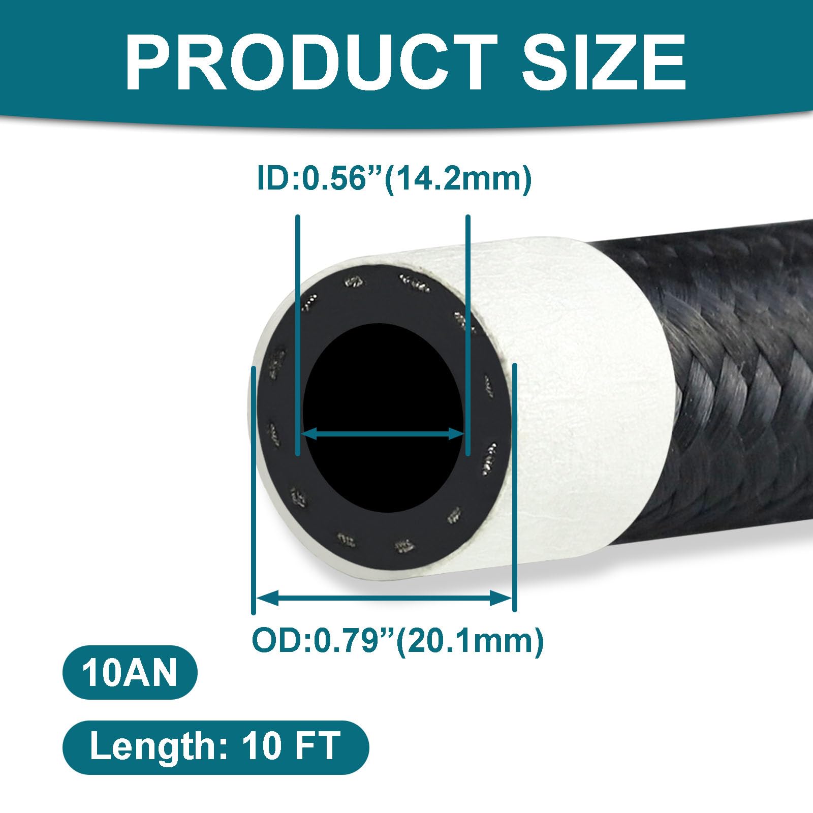 VWTNI 10AN Fuel Line, 10AN CPE Fuel Hose, 10FT Transmission/Oil Cooler Lines, Nylon Braided Fuel Line Hose.
