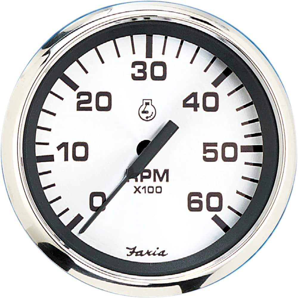 Faria Beede Instruments 36004 Spun Tachometer Gauge 6000 RPM Gas Inboard - Silver, 4&quot;