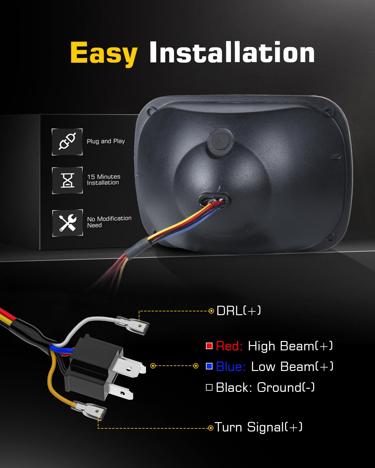 Bicyaco 2Pcs 105W 7X6 Led Headlight Reflector 5X7 Led Headlight White Drl Amber Turn Signal H6054 H5054 Hi/Lo Sealed Beam Headla