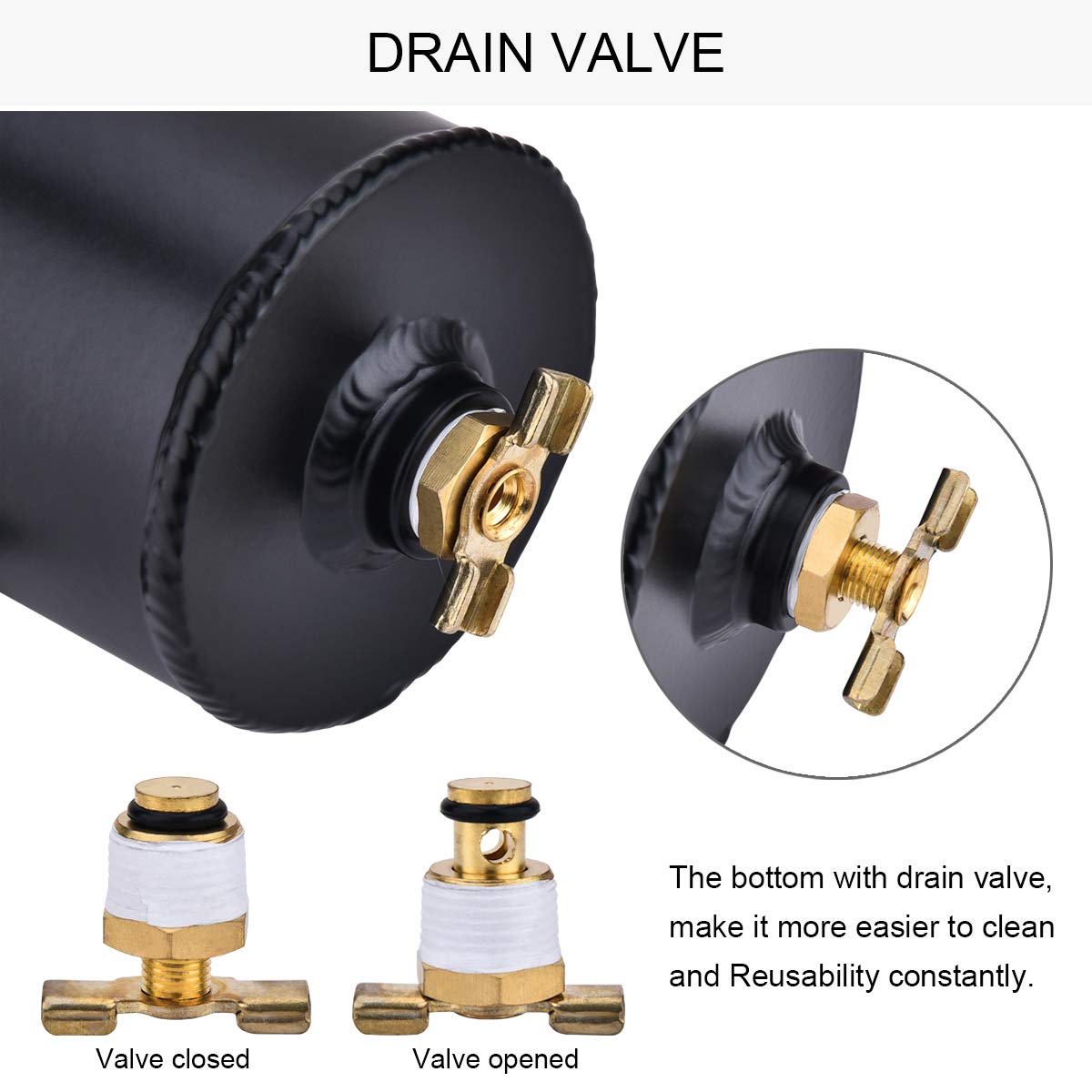 Evil Energy 10An Baffled Oil Catch Can,Oil Breather Tank With Valve,750Ml Universal Aluminum Black