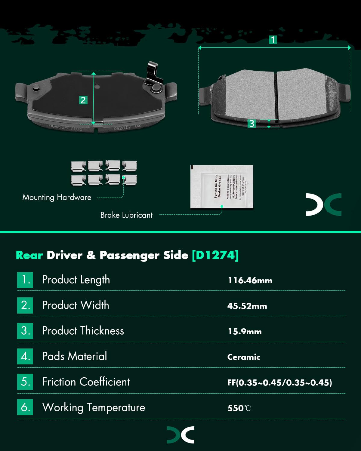 Scitoo D1273 D1274 Front Rear Ceramic Brake Pads Sets Fit For Dodge Nitro 2007-2011,For Jeep Liberty 2008-2012,For Jeep Wrangler