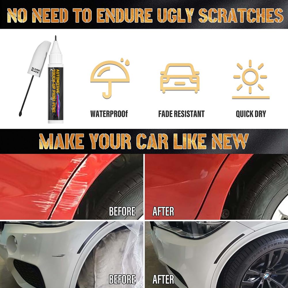 Touch Up Paint For Cars(Silver Black), Automotive Car Touch Up Paint Pen, Two-In-One Car Paint Scratch Repair, Car Scratch Remov