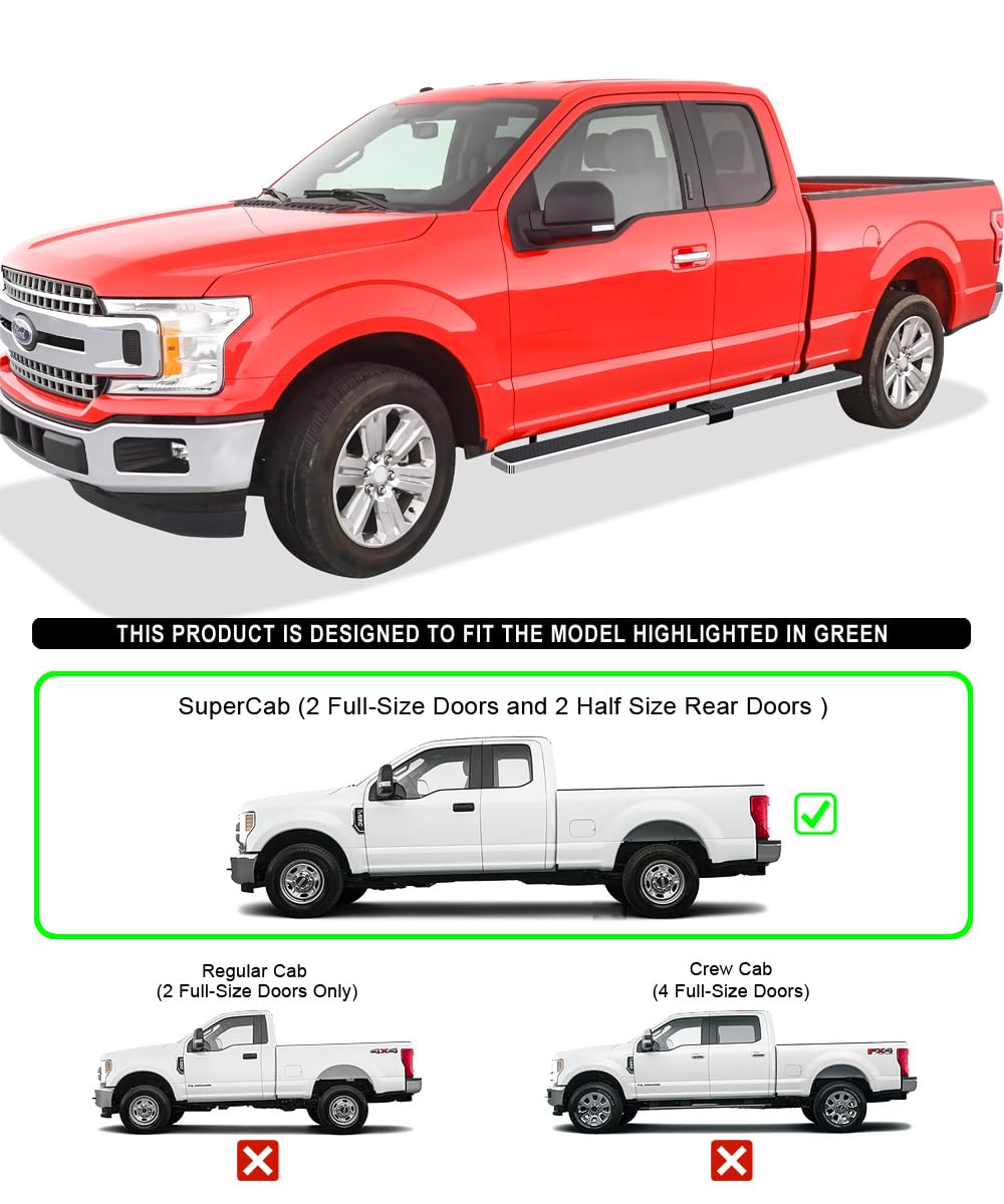 APS Running Boards (Nerf Bars Side Steps Step Bar) Compatible with Ford F150 2015-2025 Super Cab 6.5ft Bed & F-250 F-350 Super D