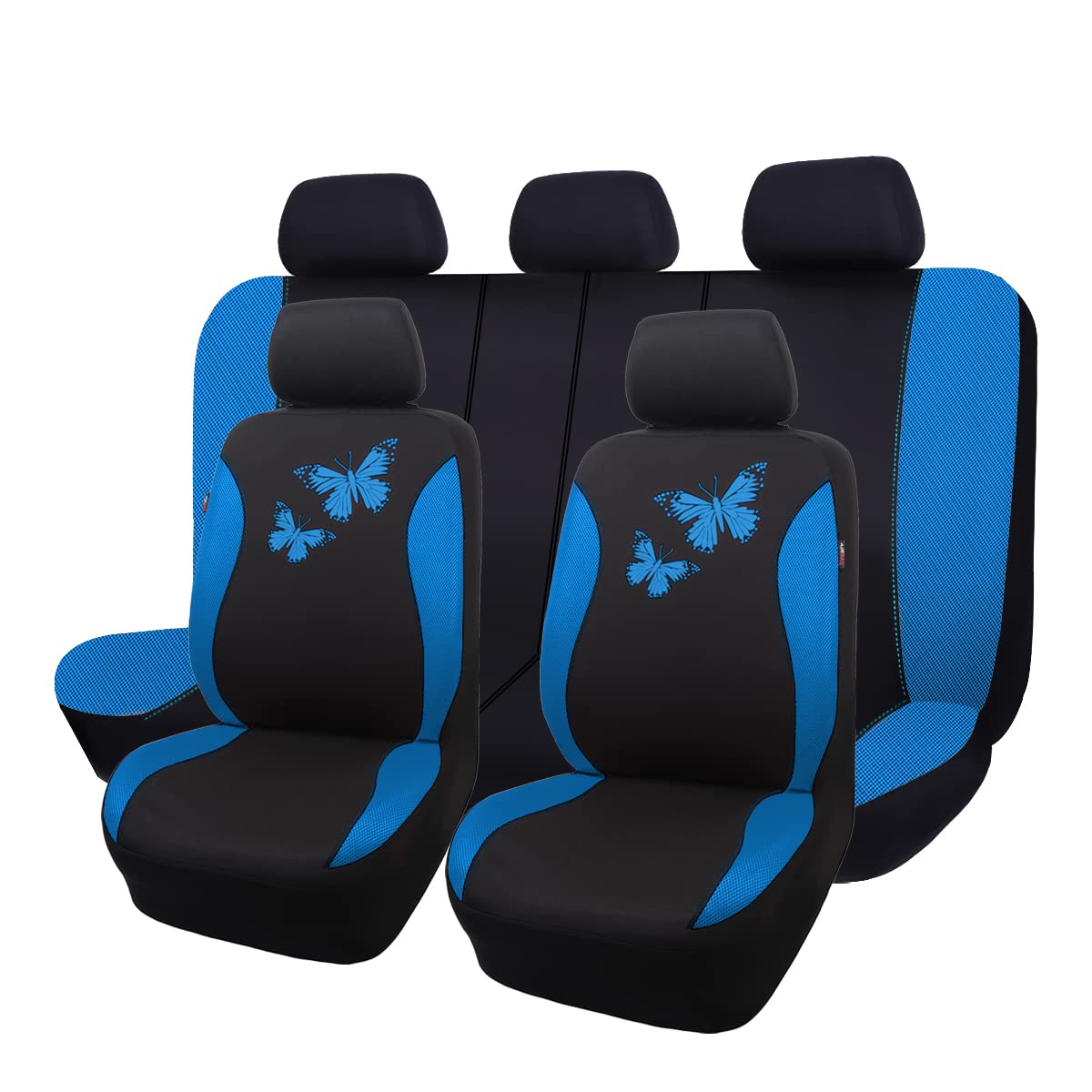 Flying Banner Butterfly Car Seat Covers Ful Set Fashion Universal Lady Woman Female Rear Bench Split Colorized (Full Set, Blue)