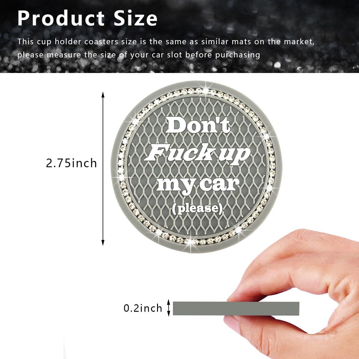 Ziciner 2 Pack Bling Car Cup Holder Coaster, 2.75 Inch Anti-Slip Auto Insert Cup Coaster, Crystal Car Drink Cup Mat Perfect For