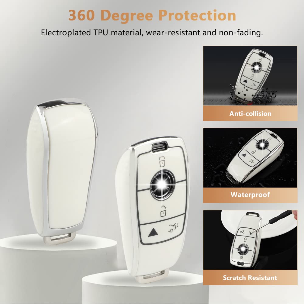 Pifoog White Key Fob Cover For Mercedes Benz Glc Gle Gla Glb Gls A C E G S Amg Class Accessories Soft Tpu Car Smart Keys Case Bling Keychain Full Protection Girly Women