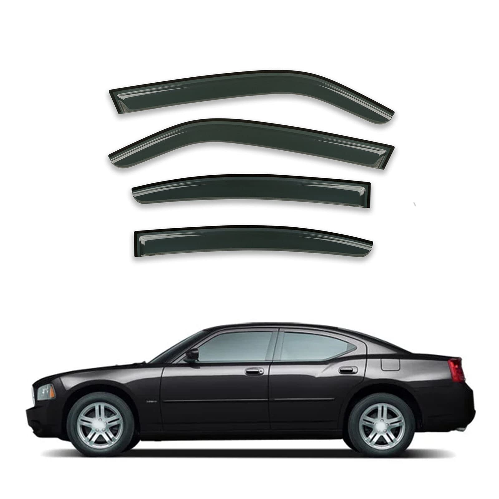 Gldifa Smoke Side Window Visors Compatible With 06-10 Dodge Charger Sun/Rain Guards Wind Deflector 4Pc