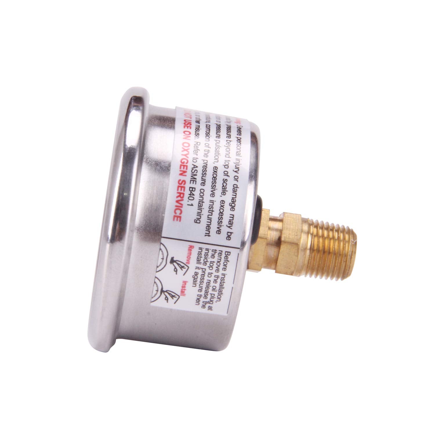 MEASUREMAN 1.5'' Black Dial, 304 Stainless Steel case, Liquid Filled Fuel Pressure Gauge, 0-15Psi, 3-2-3%, 1/8'' NPT Center Back