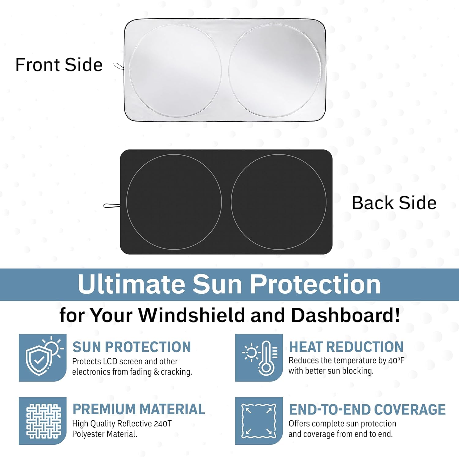 Autovir Foldable Windshield Sun Shade For Car - 240T Reflective Uv And Heat Shield With Storage Bag | Keeps Interior Cool | Univ
