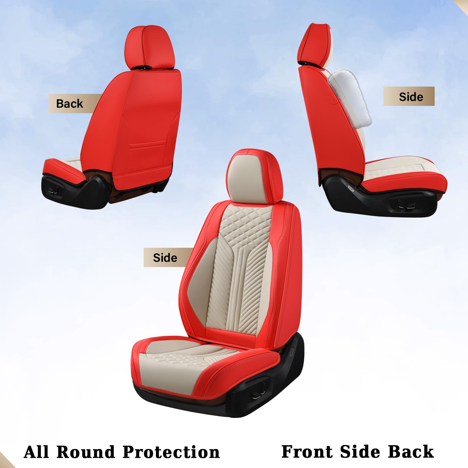 Coverado Leather Car Seat Covers Full Set, 5 Seats Seat Covers For Cars, Waterproof Car Seat Cushions, Front And Rear Seat Prote