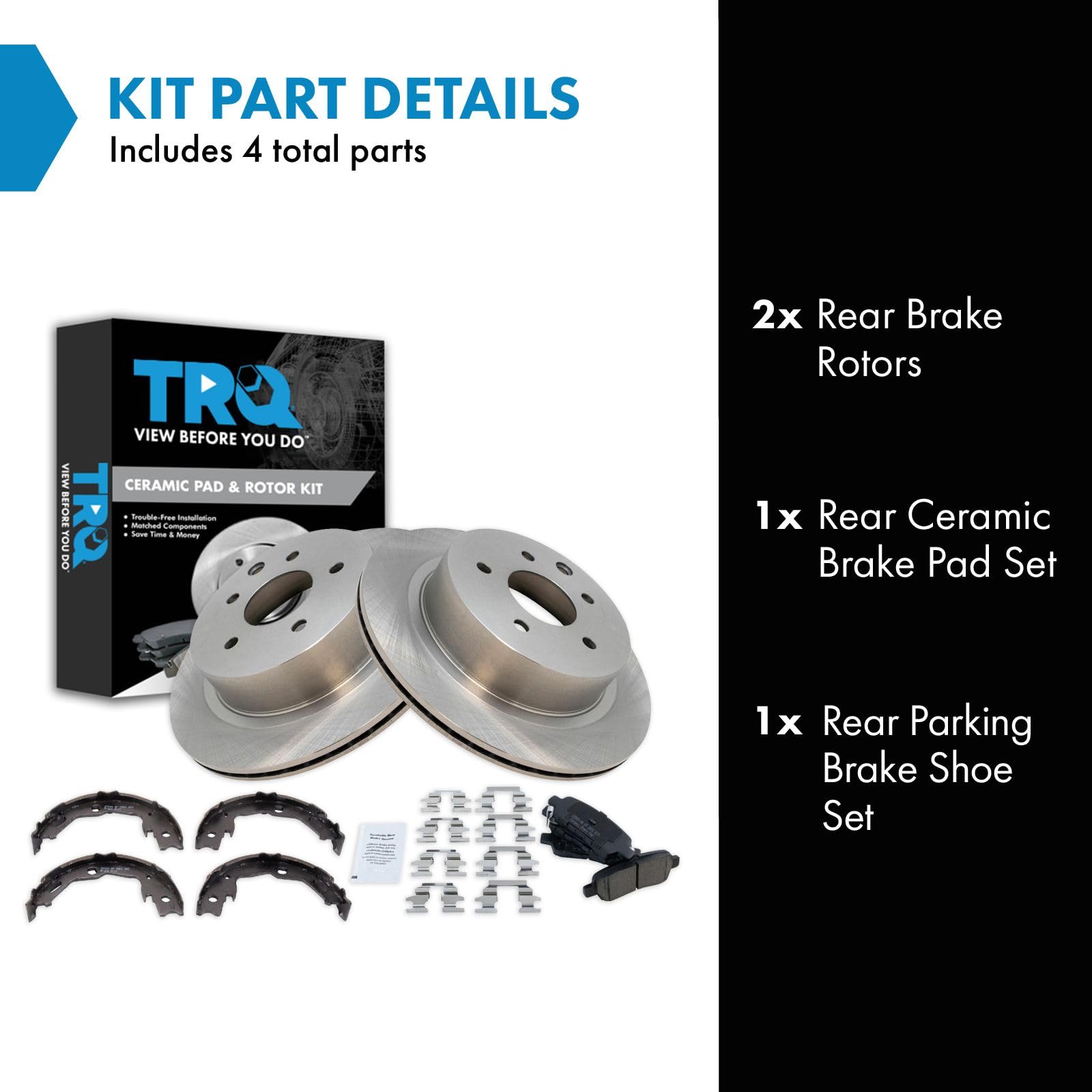 Trq Rear Brake Pad & Rotor Kit Brake Pads Brake Rotor Parking Brake Shoe Set Ceramic Compatible With 2014-2019 Nissan Rogue