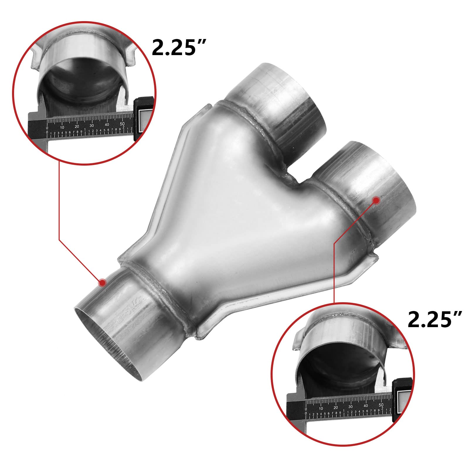 TECTRUC Universal Stainless Steel 2.25 Inch Exhaust Y Pipe, 2.25'' Inch ID Single to 2.25'' Dual Exhaust Adapter Connector,2 1/4