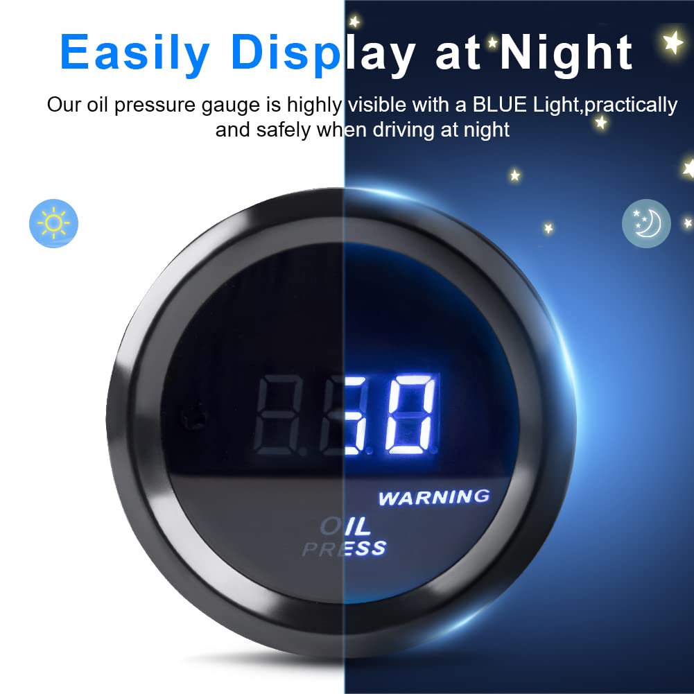 Waterwich Oil Pressure Gauge 0-150 Psi Dc12V Press Gauge Meter Kit 2Inches 52Mm For Car Truck Vehicle Automotive