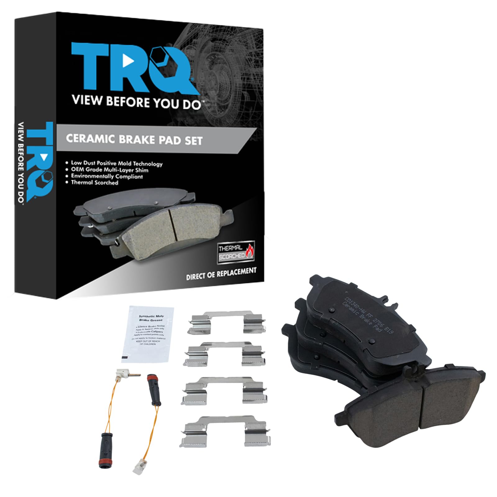 Trq Front Brake Pads Ceramic Compatible With 2012-2015 Mercedes-Benz C250 2008-2012 C300 Slk250