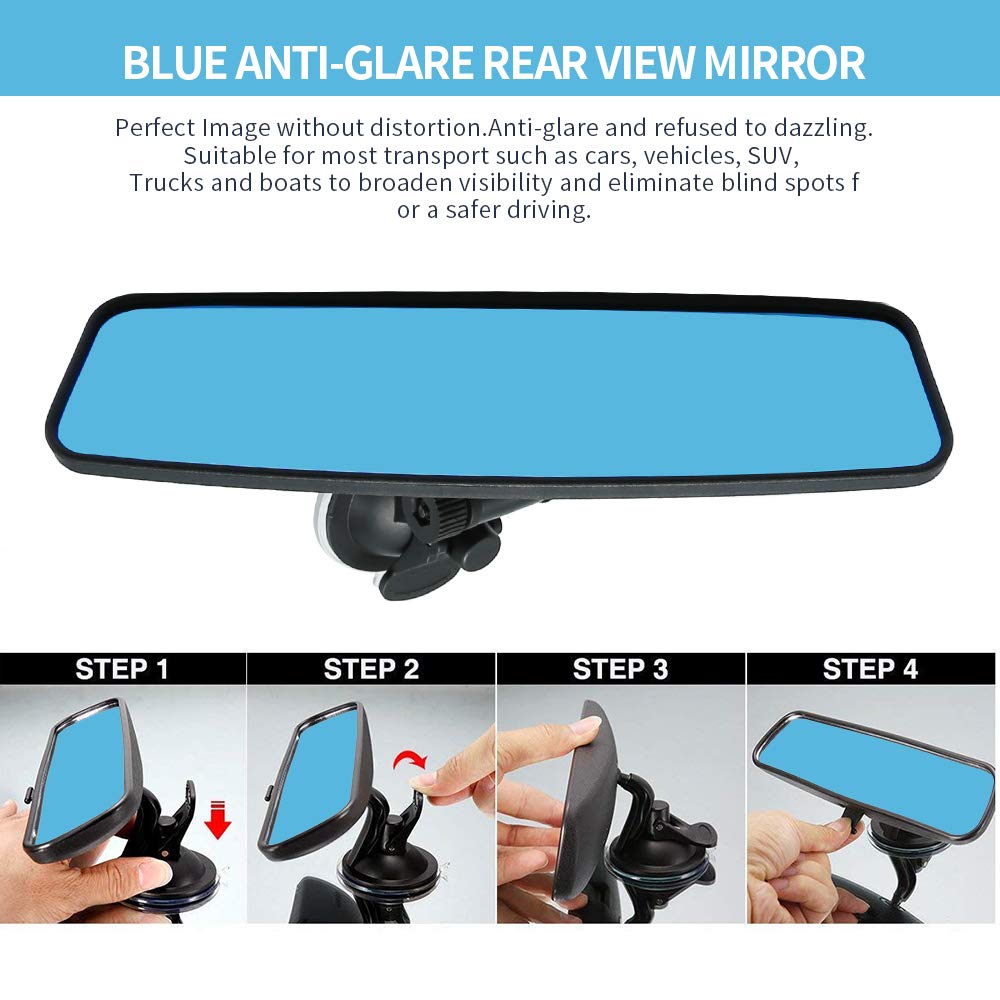Vkinman Adjustable Car Interior Rear View Mirror - Universal Cars Trucks Suv - 9.64 X 2.6 Inch (Blue)