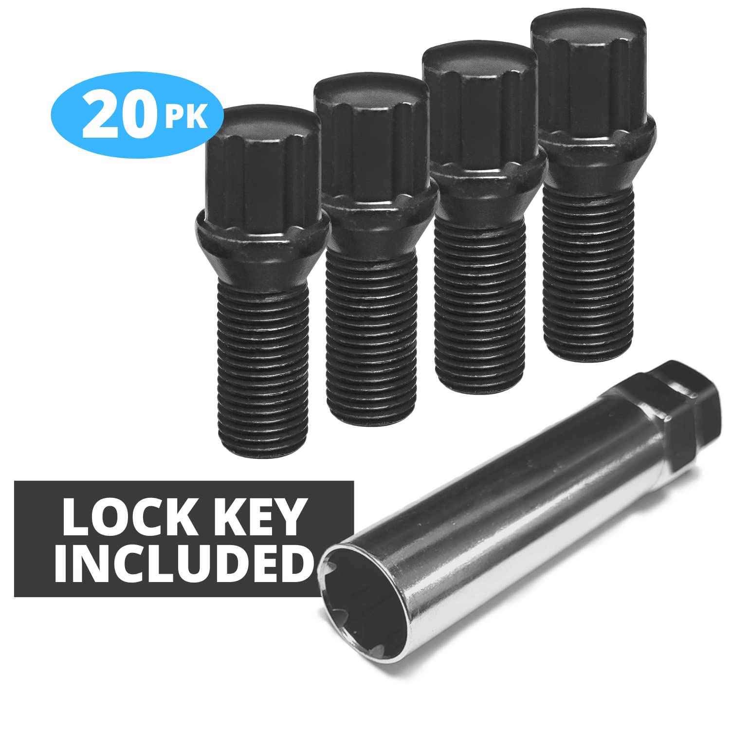West Coast Wheel Accessories 14X1.5 Conical Spline Lug Bolt 27Mm 5 Lug Install Kit Black