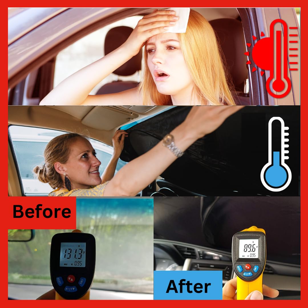 Kinder Fluff Patented Windshield Sun Shade For Jeeps | Certified Car Window Shade Blocks 99.9% Uvr | Auto Accessories Cover For