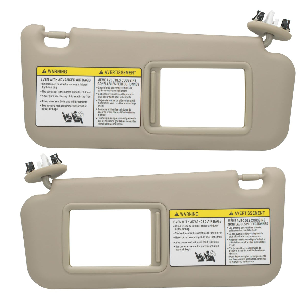 Driver Left & Passenger Right Side Sun Visor Replacement with Toyota RAV4 2006 2007 2008 2009 2010 2011 2012 2013 with Light Rep