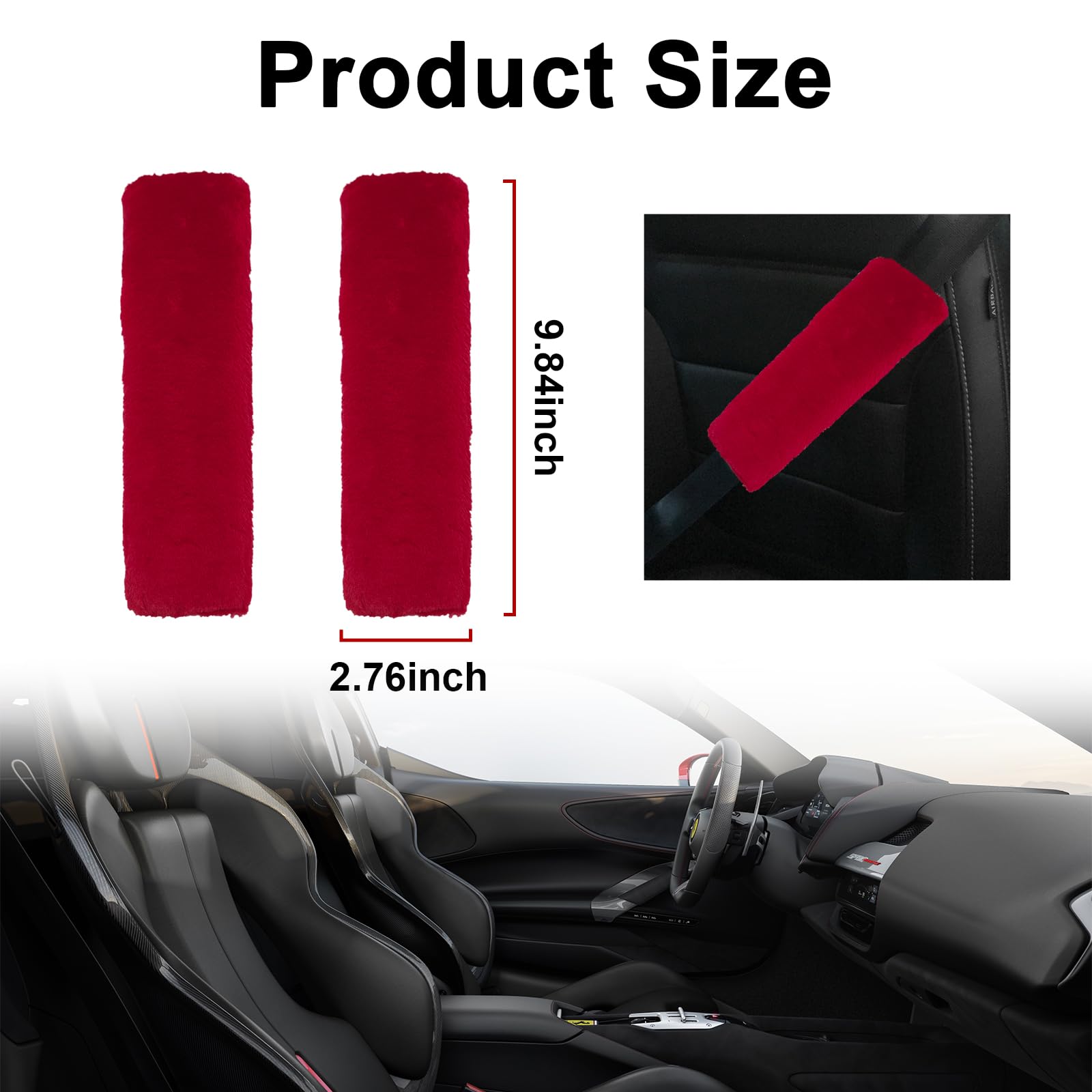 Ziciner 2 Packs Car Seatbelt Covers Shoulder Pad, Universal Soft Faux Sheepskin Shoulder Cover for Comfortable Driving, Fluffy S