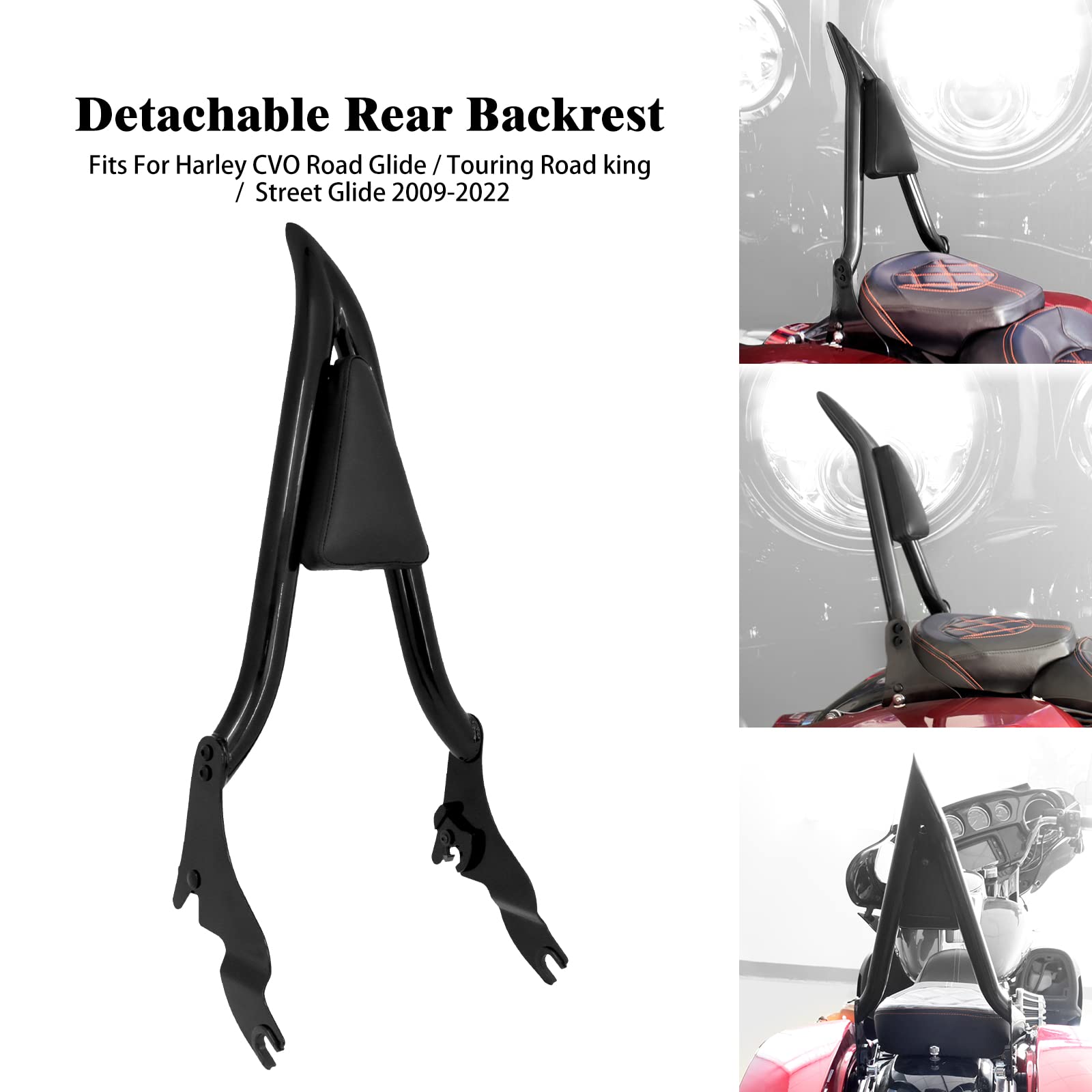 Hcmotorku Motorcycle Rear Sissy Bar Detachable Passenger Backrest With Cushion Pad Fit For Harley Touring Road King Street Glide