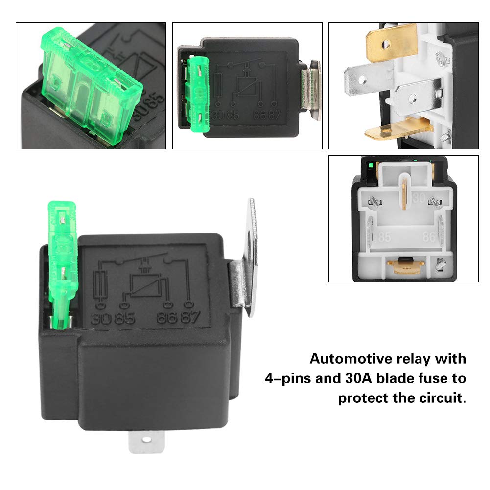 Dc 12V 30A Fused Relay,Black 4-Pin Relay Box, Car Relay, Normally Open Contacts Fused Relay, With Bracket,For Automotive And Lamp Accessory Applications