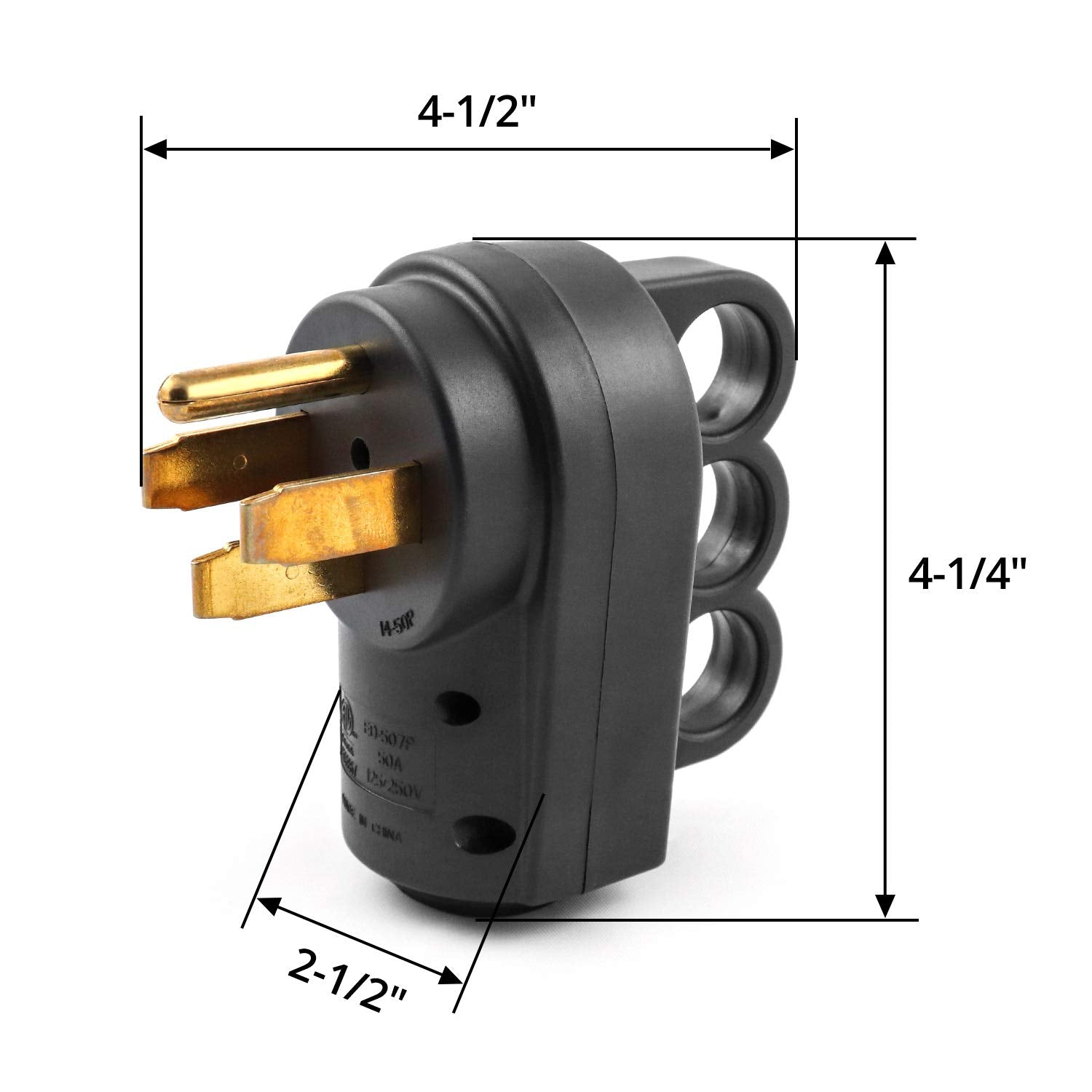 Qwork Nema 14-50P 50 Amp Male Rv Replacement Plug, 125/250V Power Assembly Plug With Handle For Camper Trailer