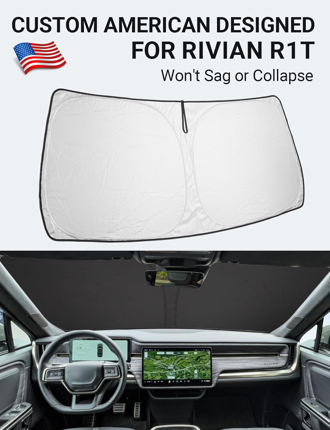 Proadsy 2025 Upgrade Windshield Sun Shade Custom Fit Rivian R1T 2022-2024 2025 4-Layer Foldable Front Sunshade Protector Sun Vis