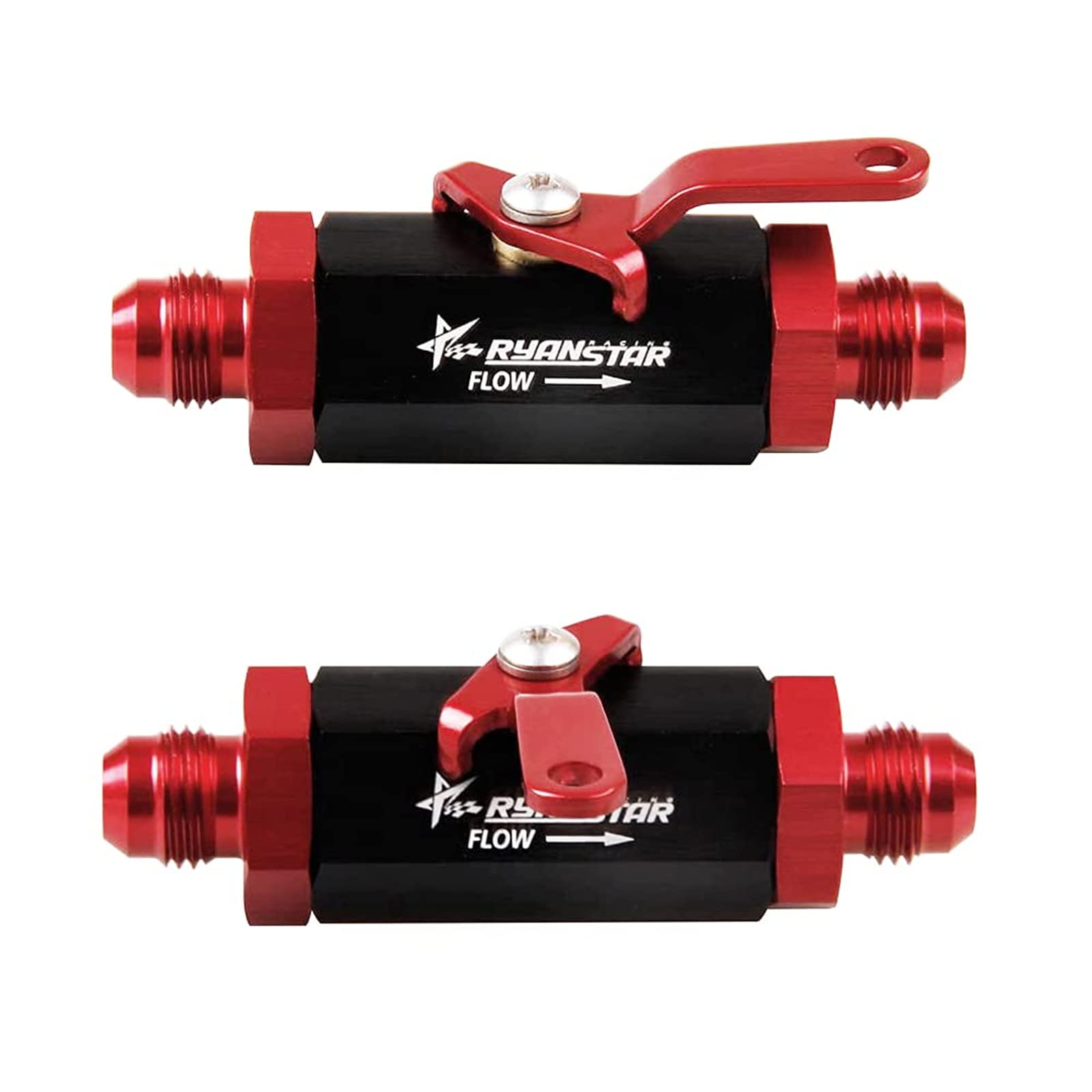 RYANSTAR AN8 Fuel Shut Off Valve 8AN to 8AN Male Fitting Aluminum Anodized (Black&Red)