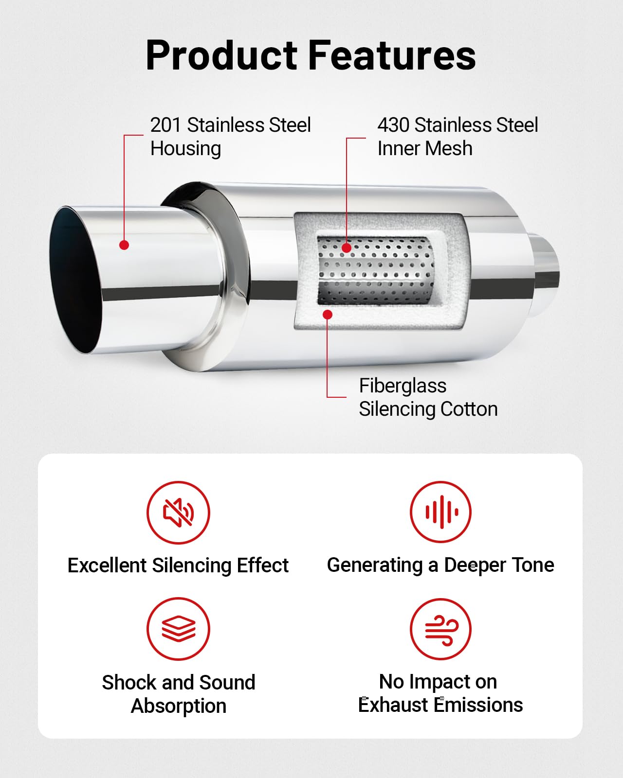 Evil Energy Exhaust Muffler,Stainless Steel Exhaust Tip,Universal 14.6 '' Length (Non Burnt,2 '' Inlet 3 '' Outlet)