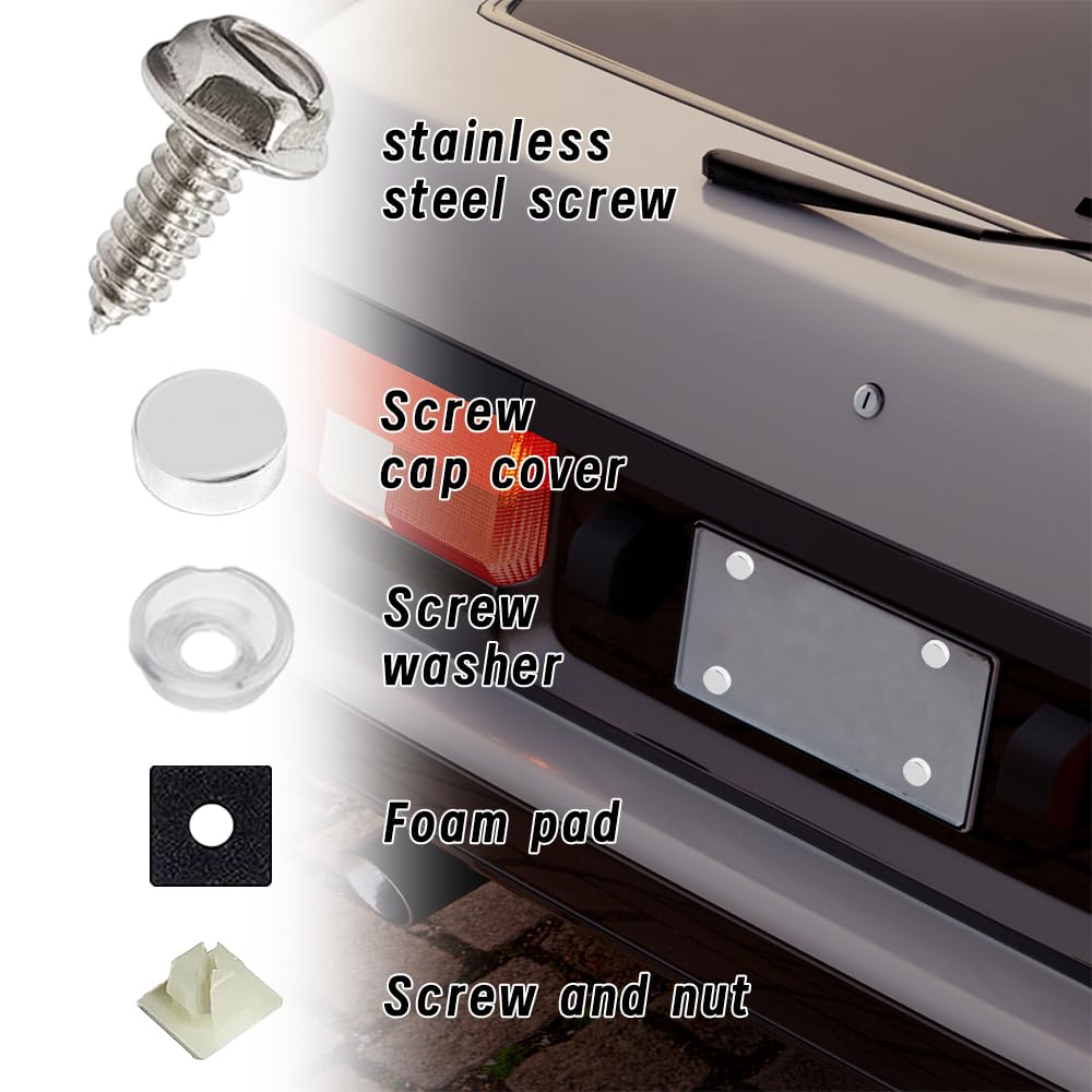 8Sets Stainless Steel Screws - Rust-Proof & Anti-Rattle License Plate Bolts Fits Front Rear Frame Holder Mounting