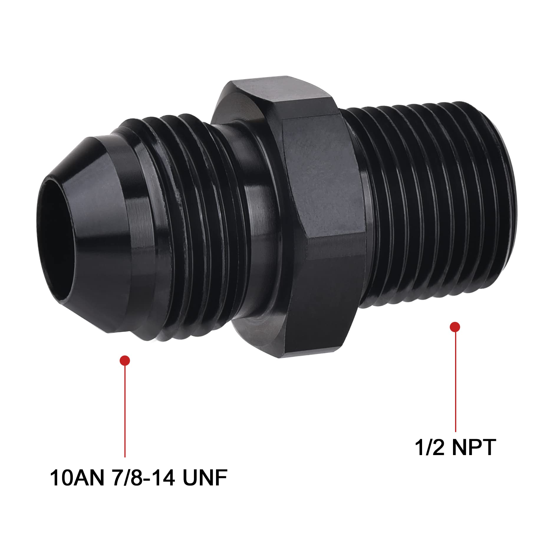 EVIL ENERGY 10AN Male Flare to 1/2'' NPT Pipe Fitting Adapter Aluminum Straight Black 4PCS