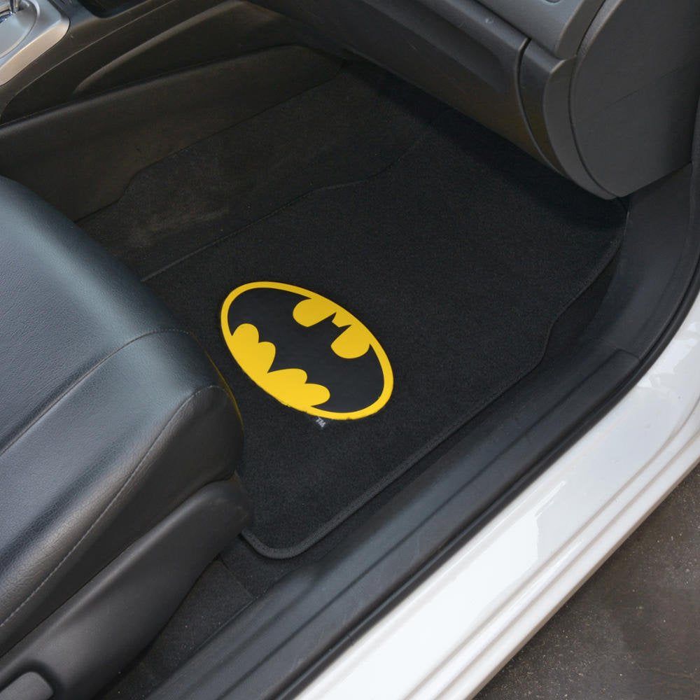 Bdk Wbmt-1301 Batman Carpet Car Floor Mats Black & Yellow Logo - 4 Pieces, Rubber Backing, Front & Rear Full Set
