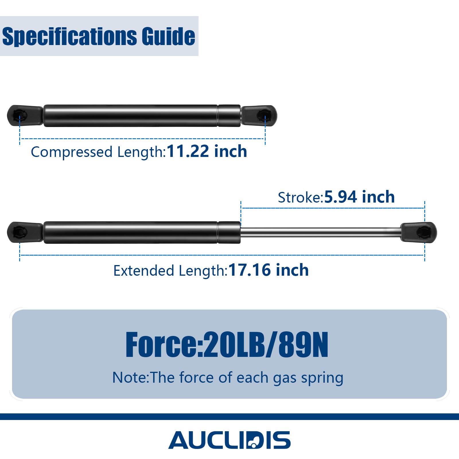 C1615645 17 Inch 20Lb/89N Gas Strut Shock Spring Lift Support For Leer Camper Shell Truck Topper Cap Canopy Door Window Toolbox