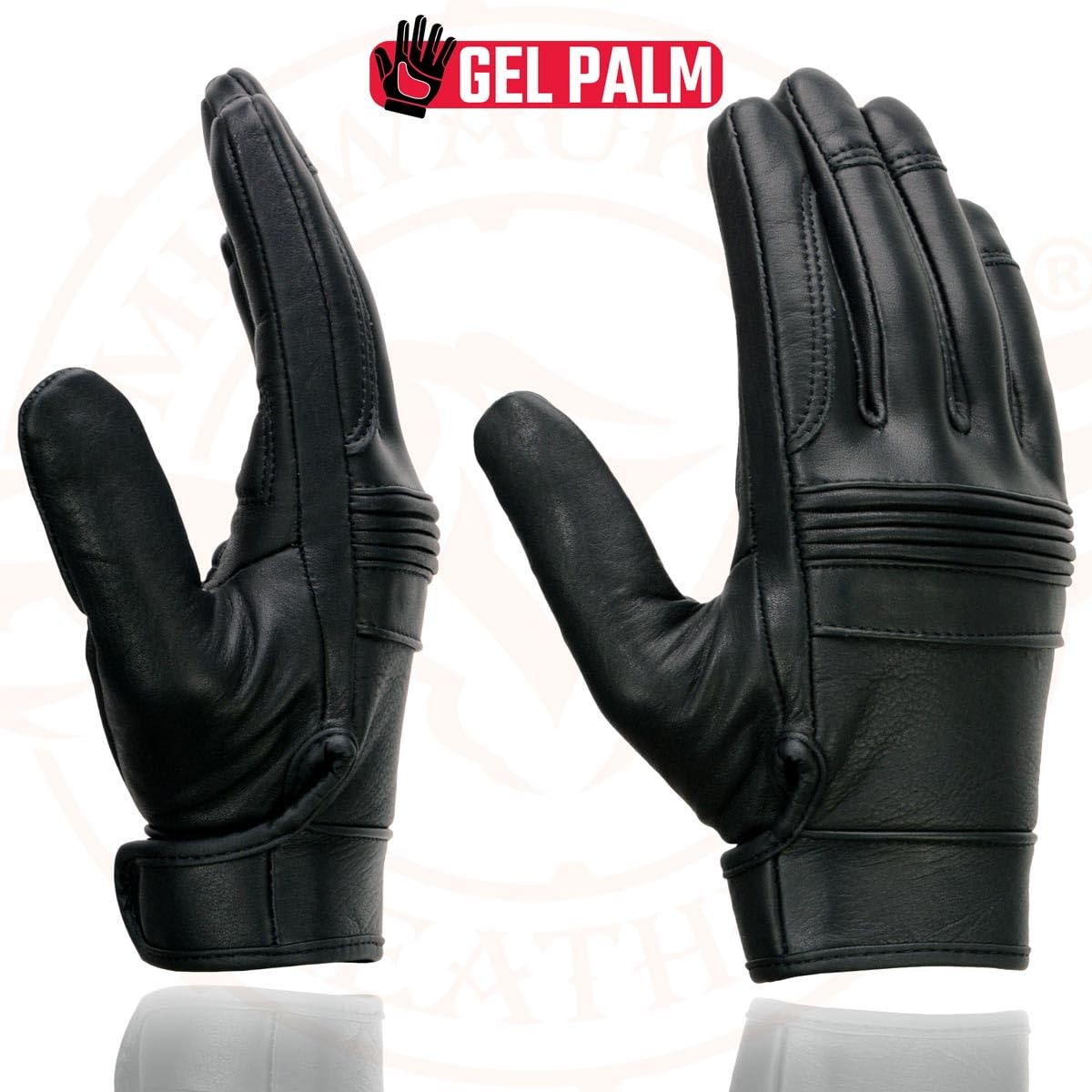 Milwaukee Leather Men's Motorcycle Gloves, Black Leather with Gel Palm, Flex Knuckles, Large, Model MG7535-BLK-L