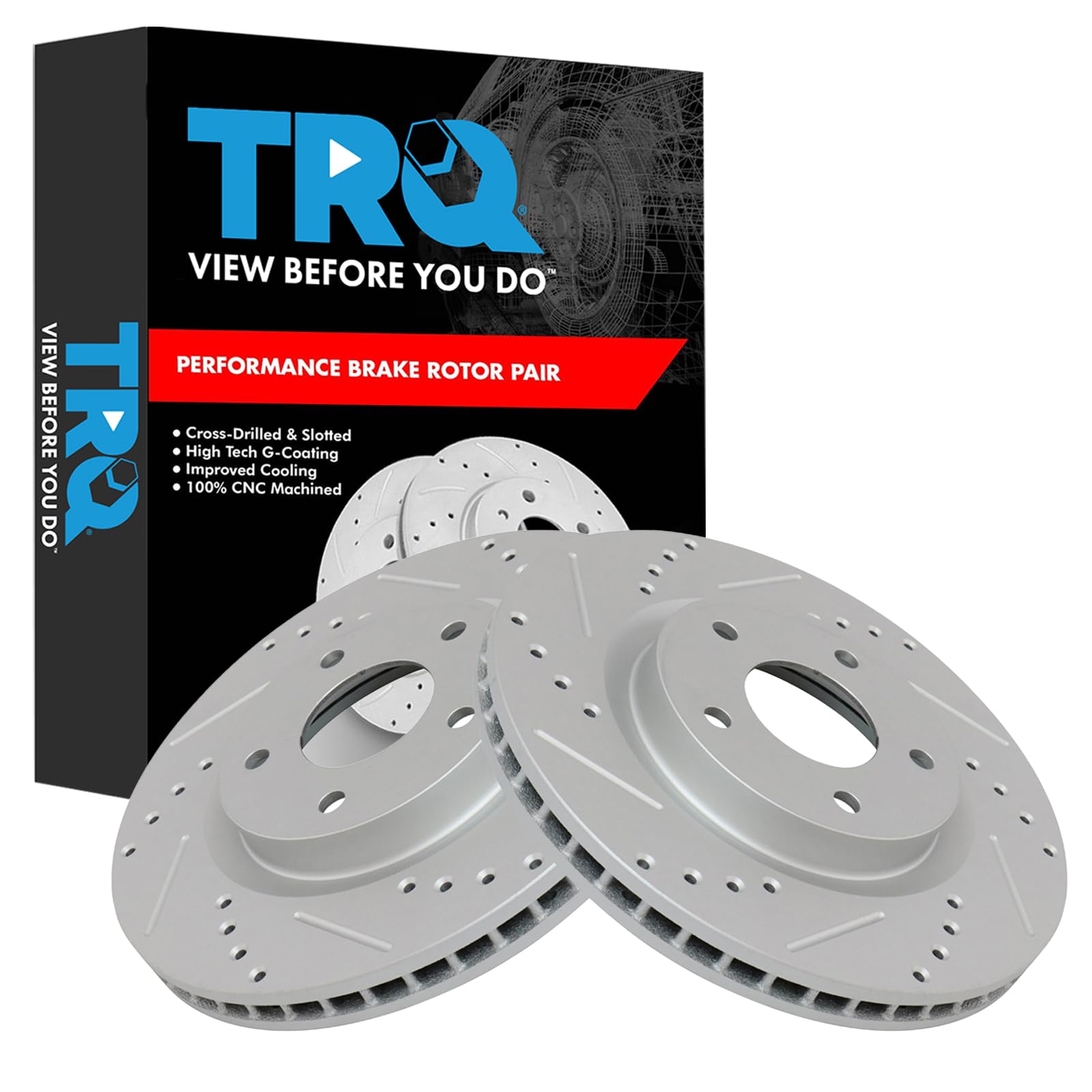 Trq Front Performance Brake Rotors Set Premium G-Coated Compatible With 2008-2013 Nissan Rogue 2014-2015 Rogue Select 2007-2012