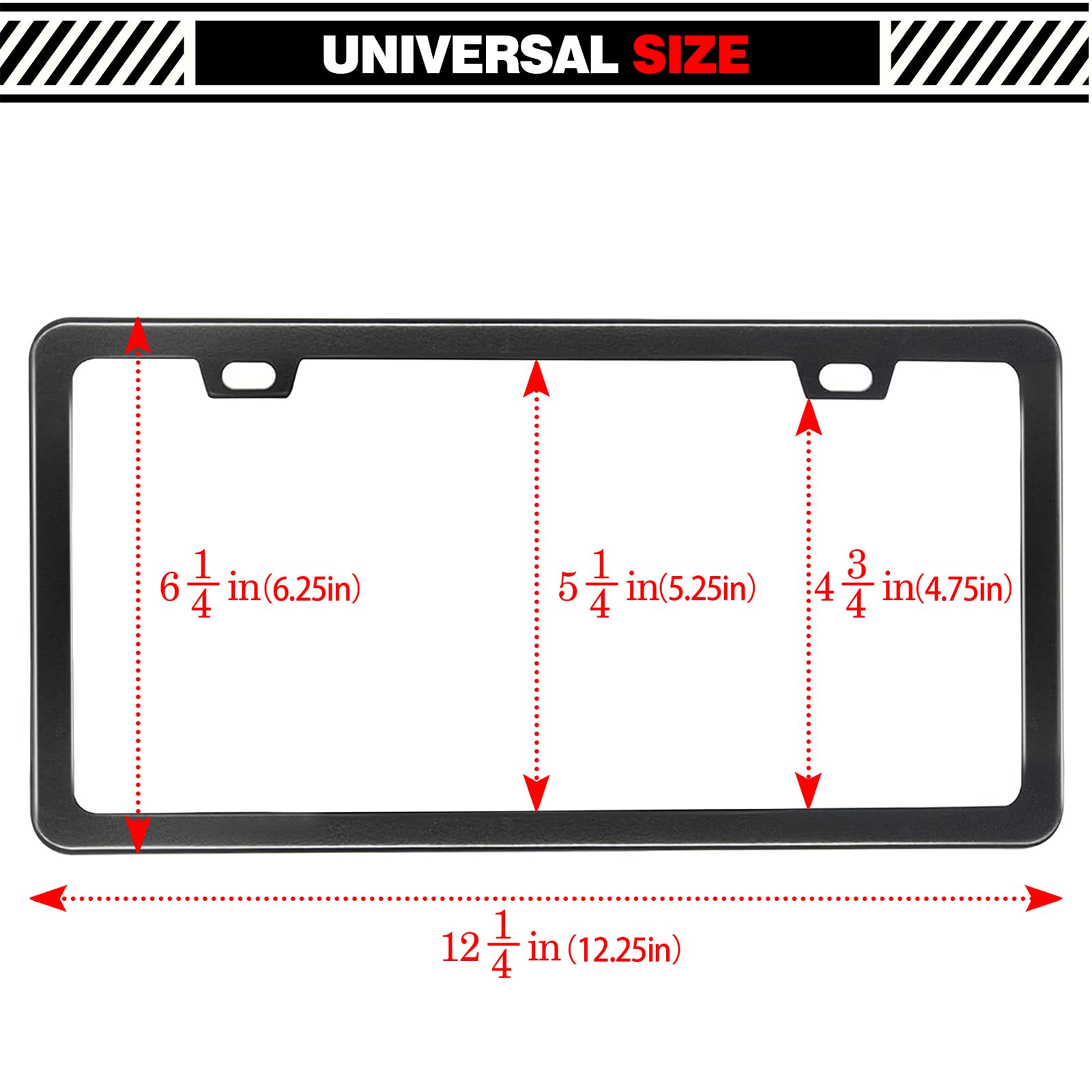 2 Pcs Matte Black License Plate Frames With 2 Holes, Thick-Coated Rust-Proof Aluminum Metal Holder, Includes Screw Caps, Univers