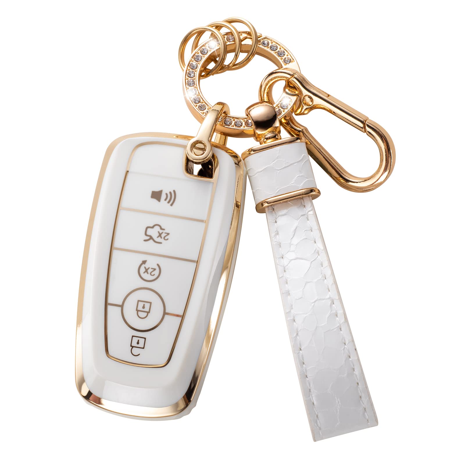 Cacarlike For Ford Key Fob Cover With Key Chain, Car Key Fob Case Compatible With Ford Edge Escape Expedition Explorer Fusion Mu