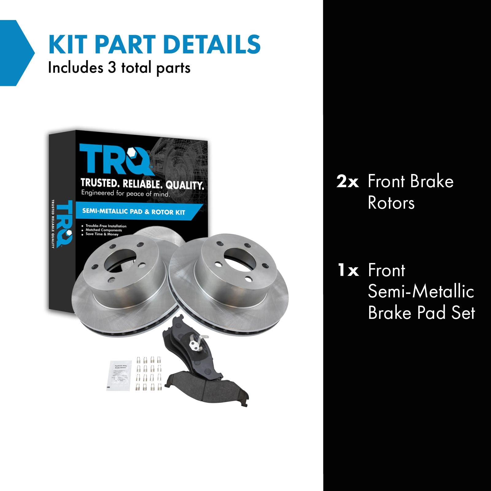 Trq Front Brake Pad & Rotor Kit Brake Pads Brake Rotor Semi-Metallic Compatible With 1990-1998 Jeep Cherokee 1990-1992 Comanche