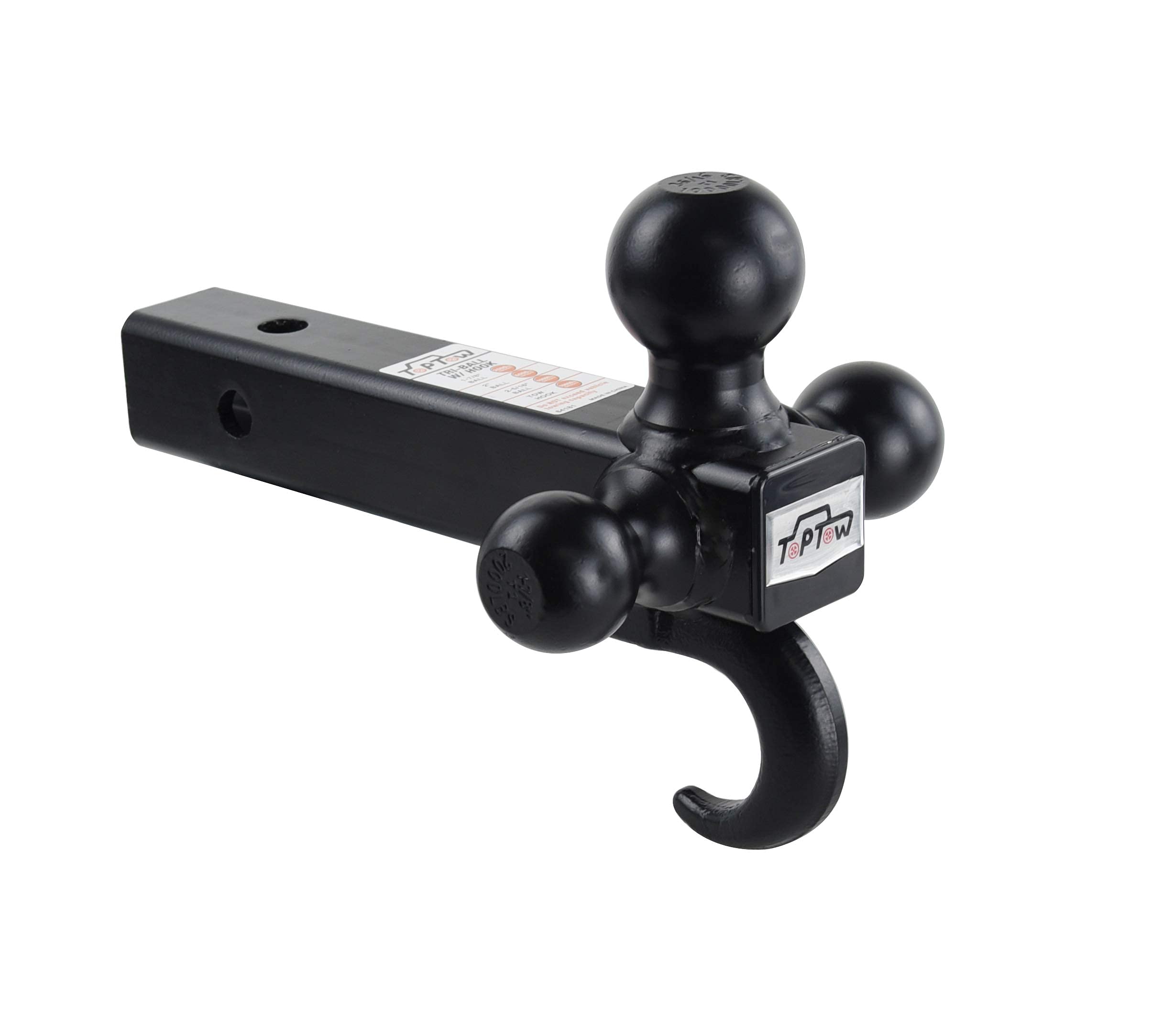 Toptow 64181 Trailer Receiver Hitch Tri Ball Mount With Hook Black Balls Fits For 2 Inch Receiver