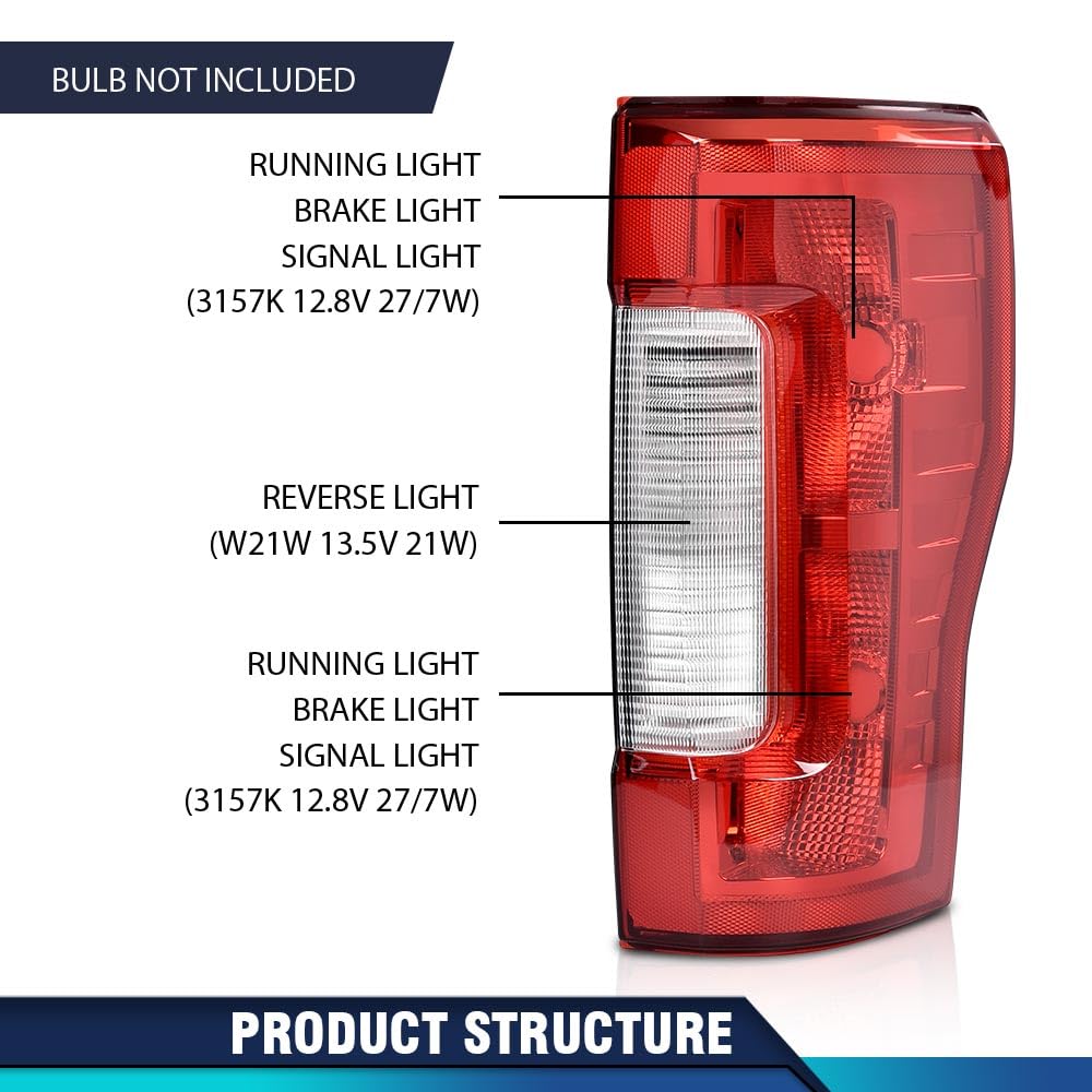 Pit66 Tail Lights Assembly Compatible With Ford F250 F350 Super Duty 2017-2019 Fit Factory Incandescent Tail Light W/O Blind Spo