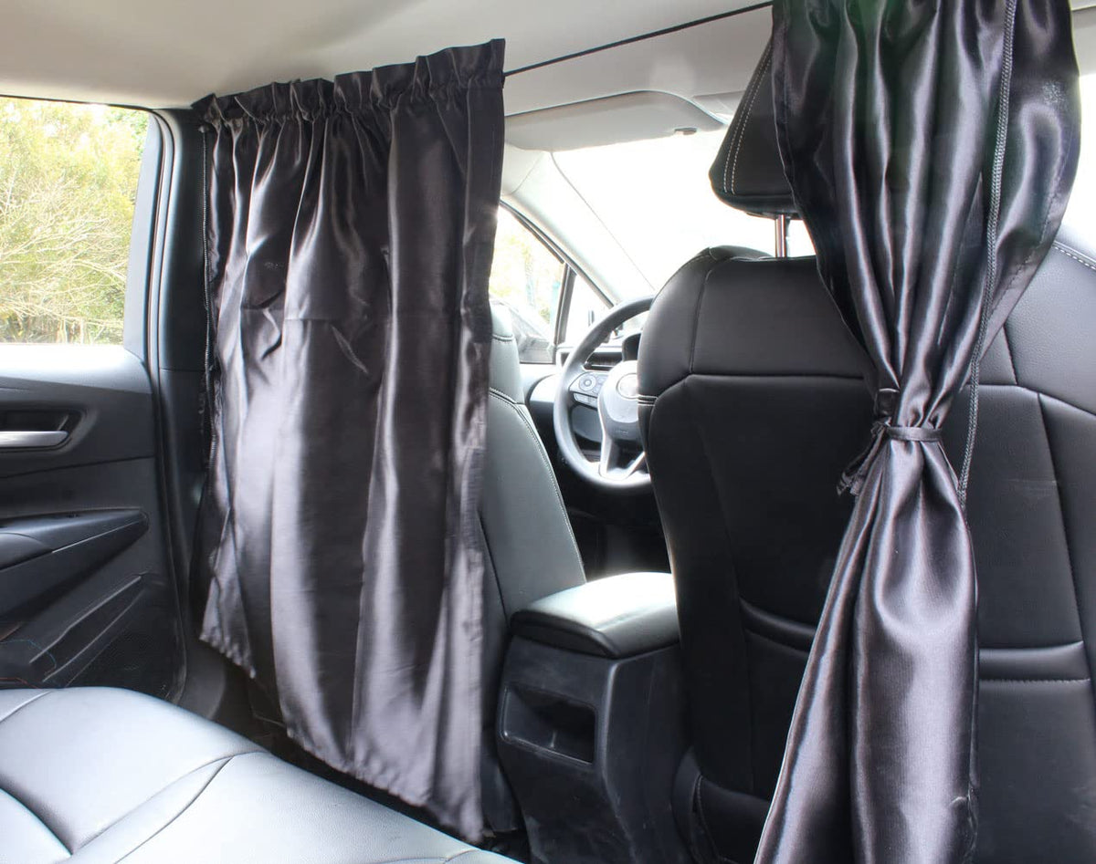 Ovege Car Divider Curtains Sun Shade-Privacy Travel Nap Night Car Camping Detachable Simple Curtain (Black-Silky)