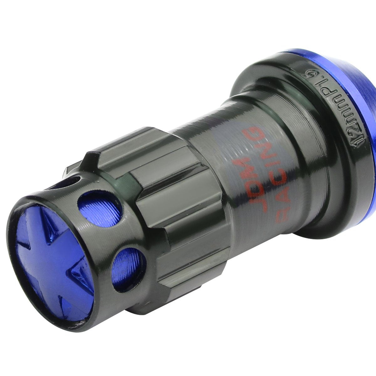 DNA MOTORING LN-ZTL-9016-15-BL 16Pcs M12 x 1.5 Closed End Wheel Lug Nuts + 4Pcs Lock Nuts + Key + Extension Adapter, 22mm OD/45mm Height, Bue Accents/Black Body