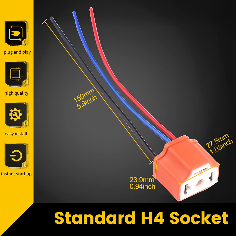 Qasim H4 Hb2 9003 Wiring Harness Headlight Socket Heavy Duty Ceramic Headlight Connector For Car Truck Boat Marine Headlight Fog