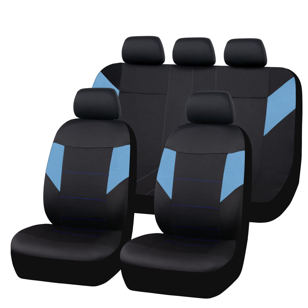 CAR-GRAND Universal Fit Air Fresh Sporty Car Seat Cover,Airbag Compatible Full Set for Car Truck SUV Vans (Full Set, Black and B