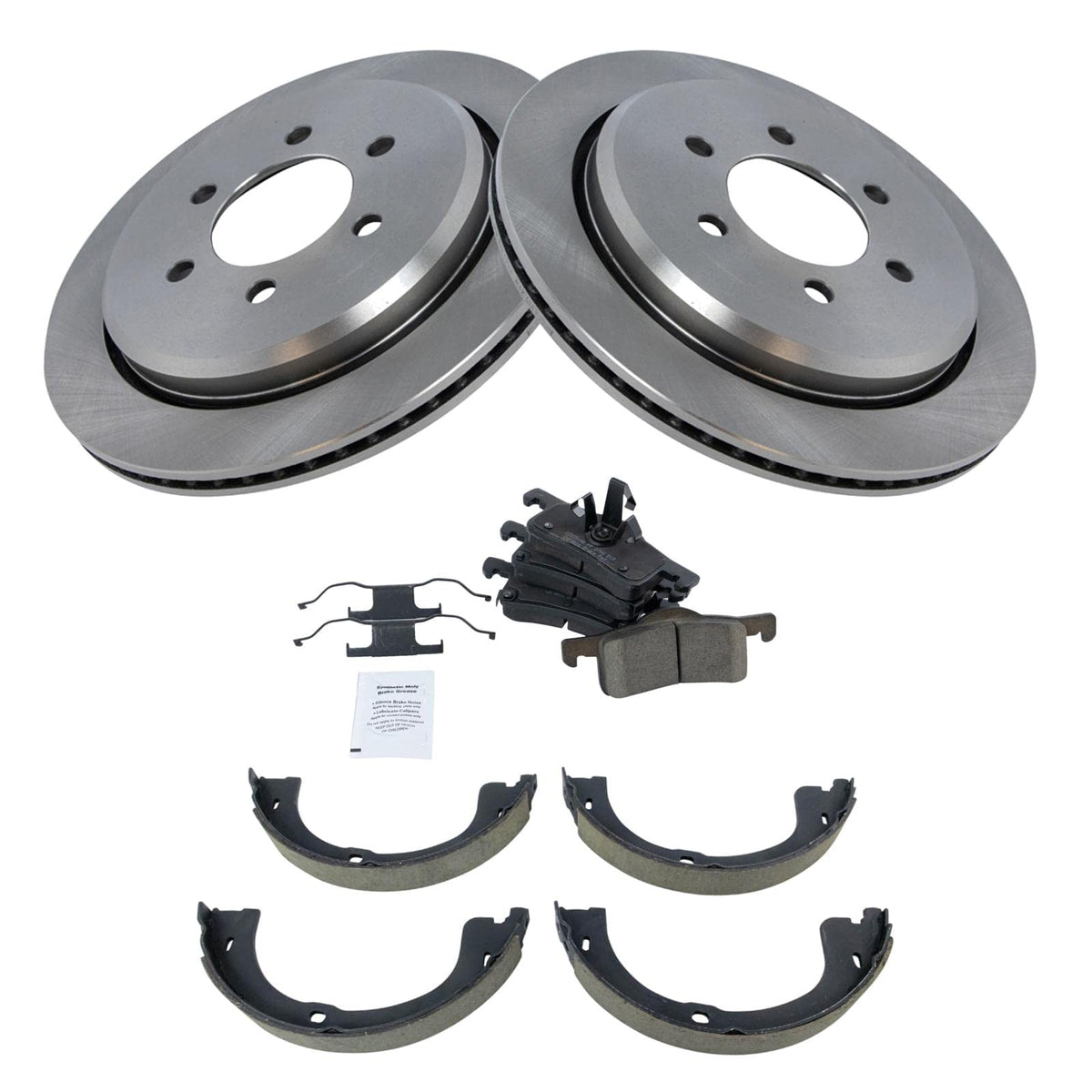 Trq Rear Brake Pad & Rotor Kit Brake Pads Brake Rotor Parking Brake Shoe Set Ceramic Compatible With 2003-2006 Ford Expedition L