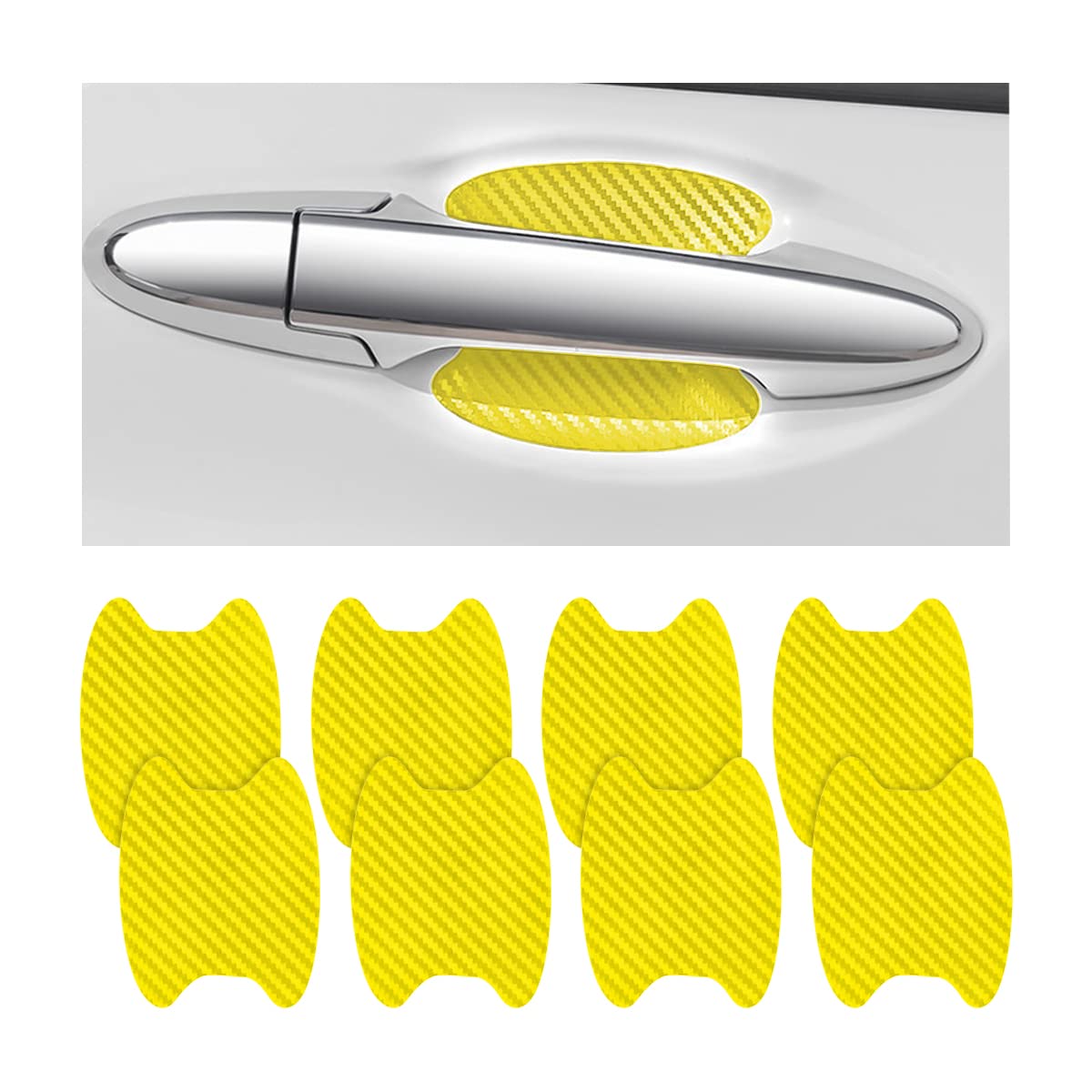 8Pcs Car Door Handle Sticker, Carbon Fiber Anti-Scratches Car Door Cup Protector, Non-Marking Auto Door Handle Protective Film, Self-Adhesive Door Side Paint Protector For All Cars (Yellow/8 Pcs)