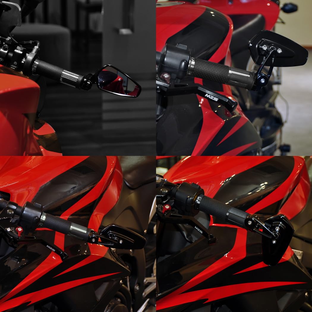 MZS Motorcycle Bar End Mirrors Rear View Side Mirror Black 7/8 Compatible with GROM MSX125 CB500F Z125 Z750 Z900 MT-03 MT-07 FZ-07 MT-09 FZ-09 MT-10 FZ-10 FZ6 FZ8 FZ6R SV650 SV1000 GSXR 600 750 1000