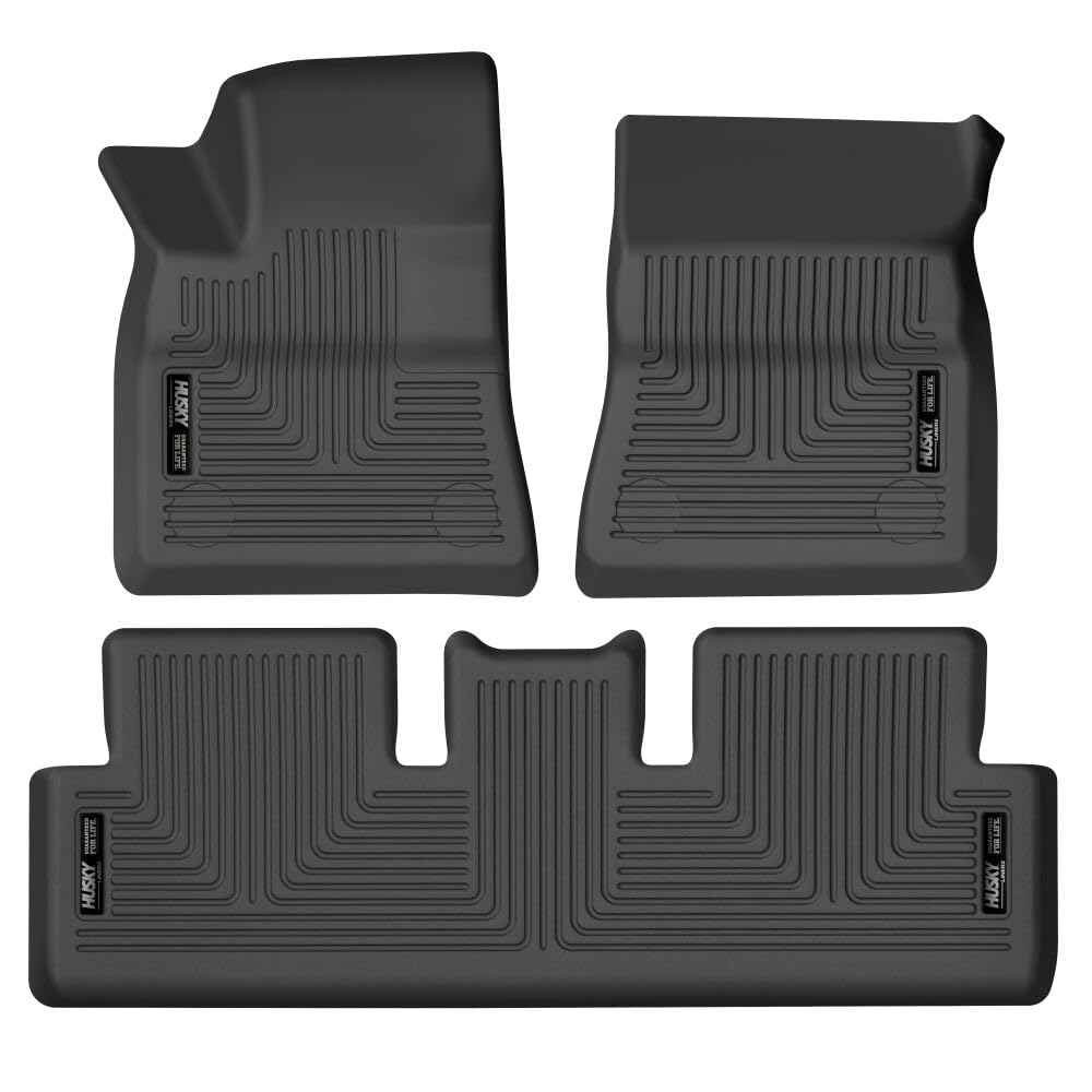 Husky Liners Weatherbeater Floor Mats | Fits 2017-2024 Tesla Model 3 | Front & 2Nd Row, 3-Pc Black - 95091