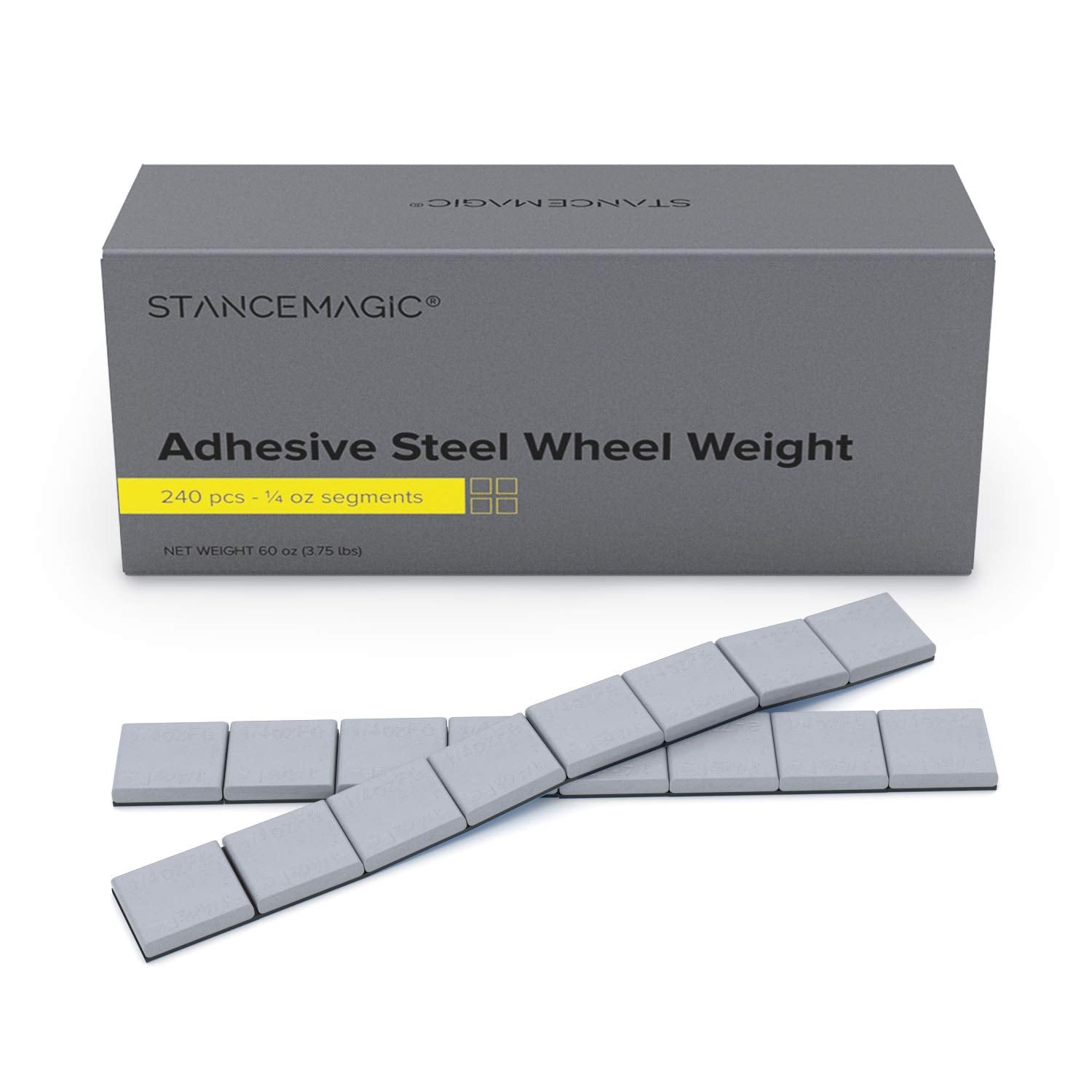 Stancemagic - 0.25Oz 1/4Oz - Gray Adhesive Stick On Wheel Weights, Easy Peel, Low Profile, Zinc Plated Steel Balancing Weights For Cars Bikes Atv Utv, 3.75 Lb Box (60Oz), Contains 240 Pieces