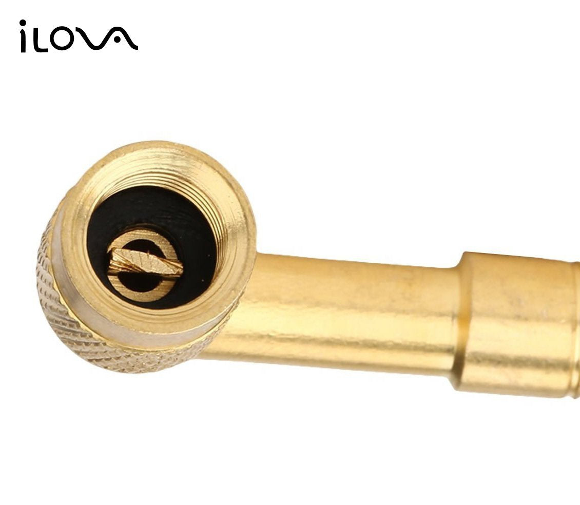 Asfroy 90 Degree Tyre Valve Extension Adaptor - Gold, 2 Pack Universal Extenders for Cars, Motorcycles, Bikes, and Scooters